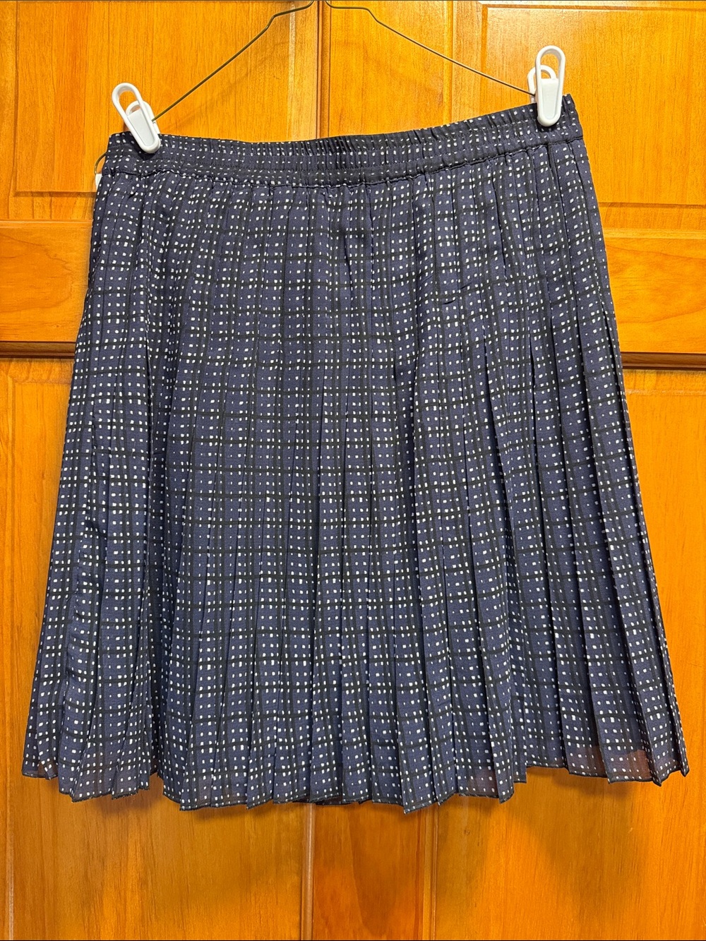 LOFT Navy Pleated Dot Skirt